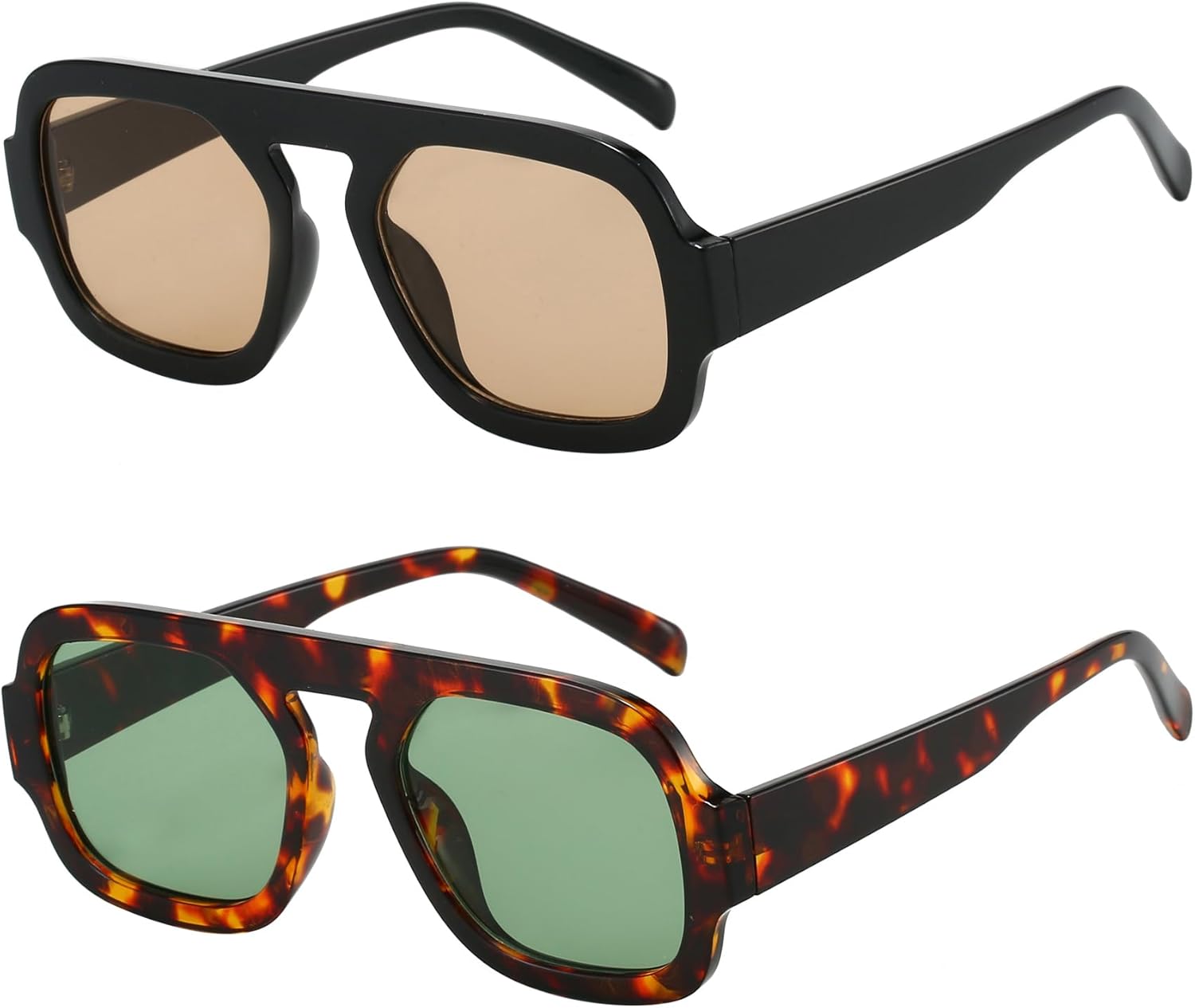 MUNSADE Trendy Square Aviator Sunglasses for Women Flat Top Designer Stylish Frame Sun Glasses Vintage Shades