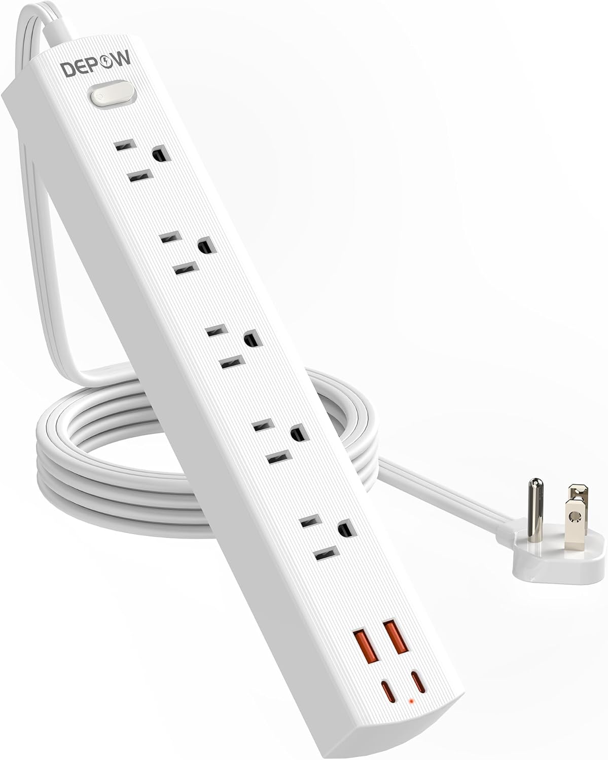 DEPOW Power Strip Surge Protector with 5 AC Outlets(1875W/15A) 4 USB Ports (2 USB C), 5 Ft Ultra Thin Extension Cord, Low ...