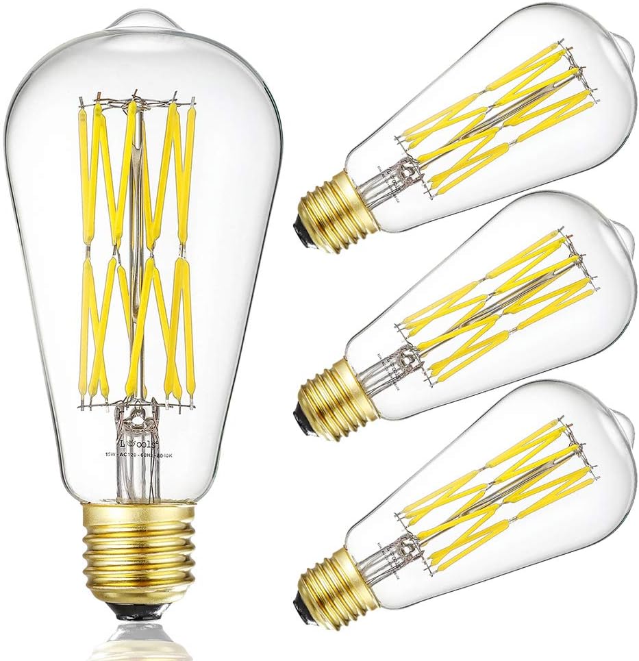 LEOOLS Vintage LED Edison Dimmable 15W Led Filament Light Bulbs ST64 1300 Lumen 4000K Daylight White 100-120 Watt Equivale...