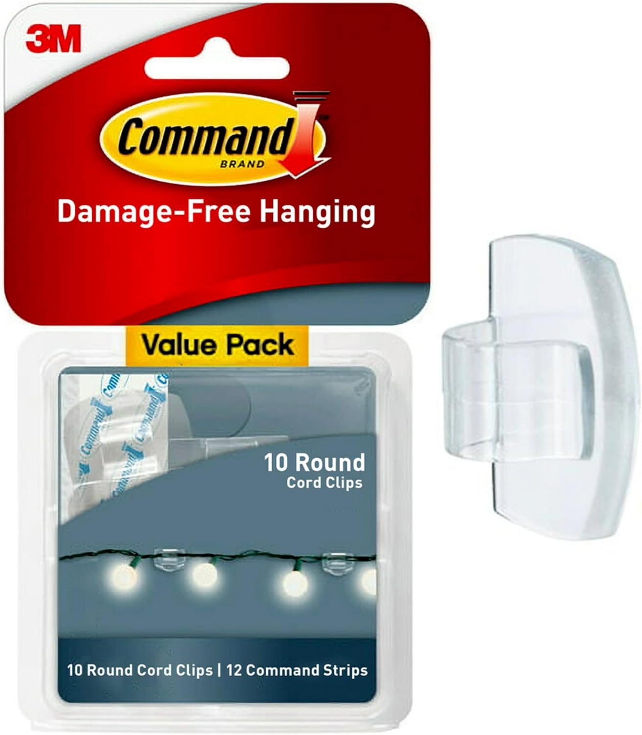 Command Round Cord Clips, Damage Free Hanging Cable Clips, No Tools Wall Clips for Hanging Electrical Cables, 13 Clear Cor...
