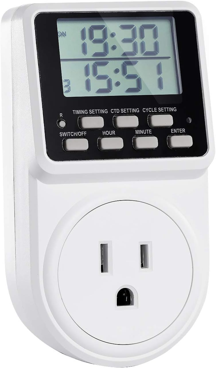 Techbee Indoor Digital Infinite Repeat Cycle Intermittent Outlet Timer Plug 24 Hour Programmable Timed Electrical Power Sw...
