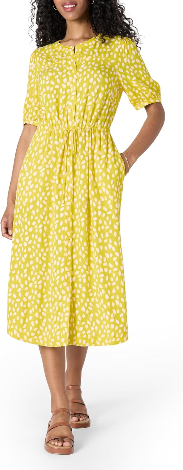 Amazon Essentials Women's Relaxed Fit Half-Sleeve Waisted Midi A-Line Dress
