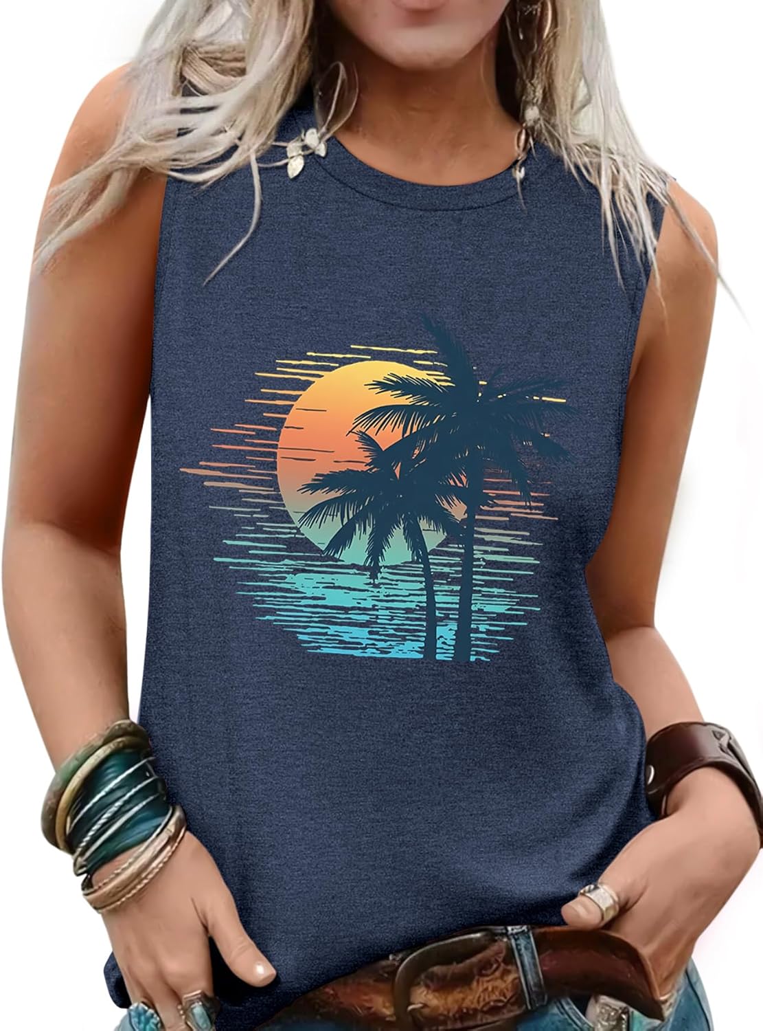 LUXVEER Sleeveless Tank Tops for Women 2025 Summer Casual Blouses Graphic Tees Loose Fit Crewneck Vacation Outfits Shirts