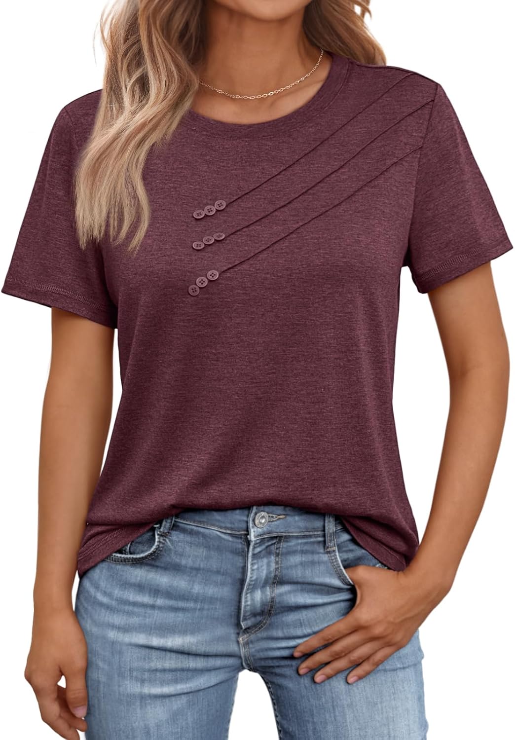 AUTOMET Womens Tshirts Short Sleeve Casual Summer Dressy T Shirts Crewneck Business Workout Basic Blouses Tops