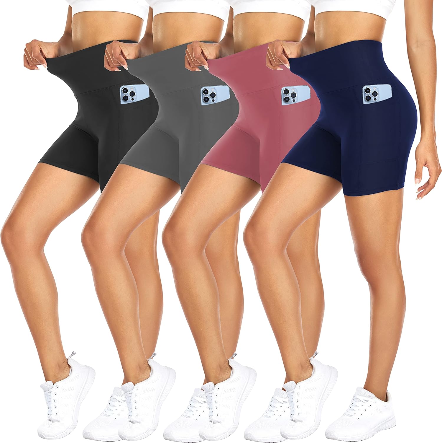 FULLSOFT 4 Pack Biker Shorts for Women with Pockets – 5