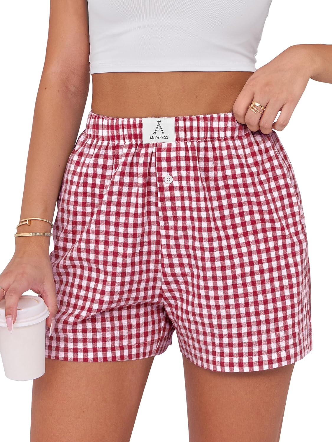 ANRABESS Boxer Shorts for Women Gingham Pajama 2025 Summer Casual Lounge Sleep Plaid Shorts Y2K Beach Bottoms