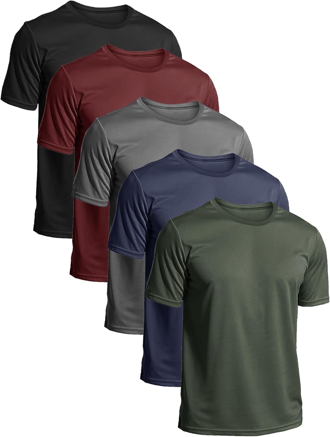 Yafanqi 5 Pack Mens Short Sleeve Shirts Quick Dry Moisture Wicking Athletic Running Gym Workout Casual Basic Tee Shirt