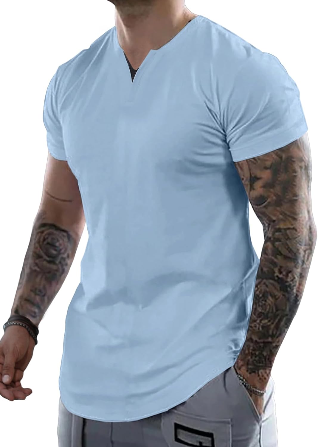 JMIERR Mens Muscle Slim T Shirts Summer V Neck Gym Shirt Casual Cotton Workout Athletic Longline Tees