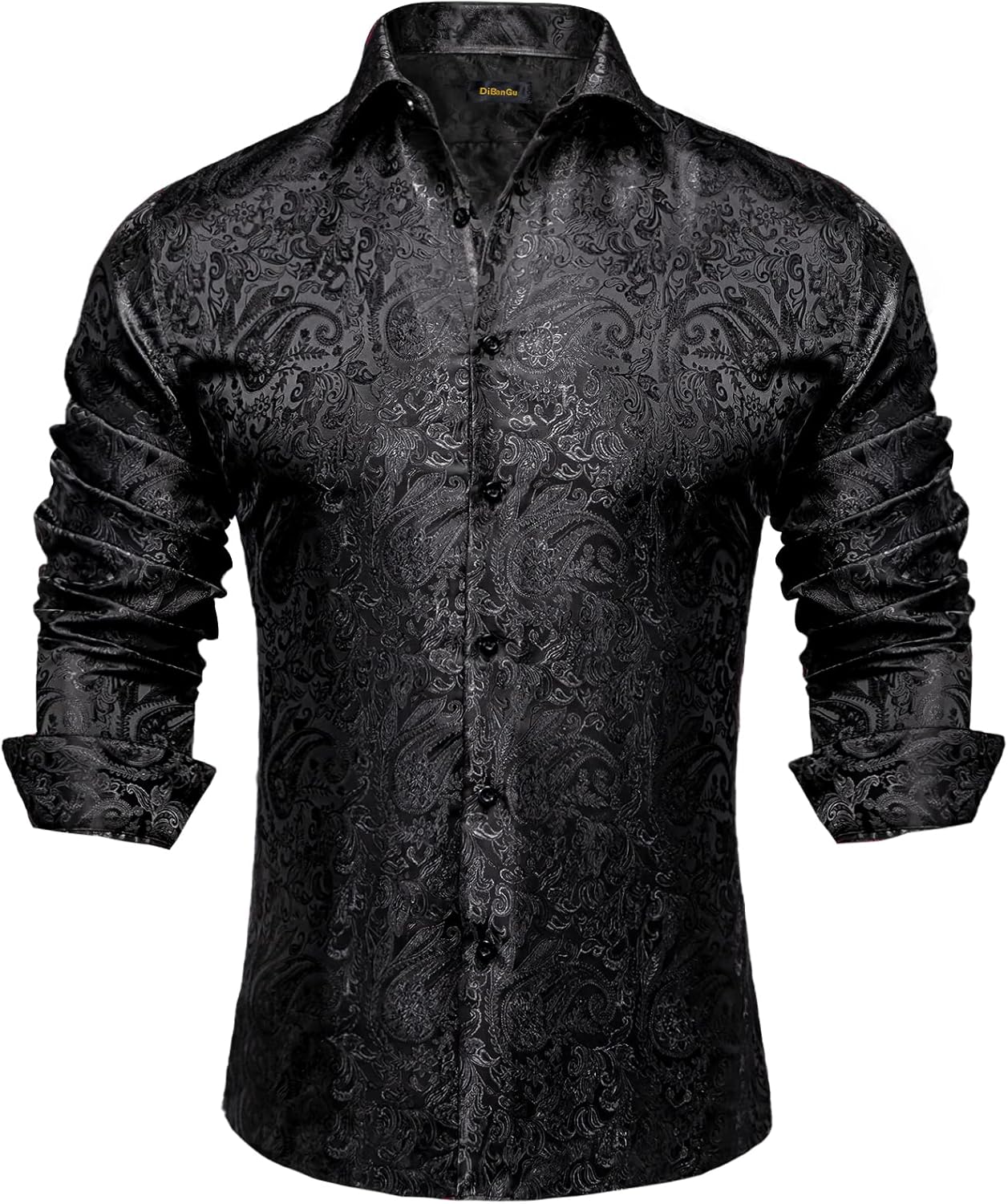 DiBanGu Mens Silk Paisley Dress Shirts,Long Sleeve Button Down Shirt Casual Regular Fit Shirt for Men Wedding Party