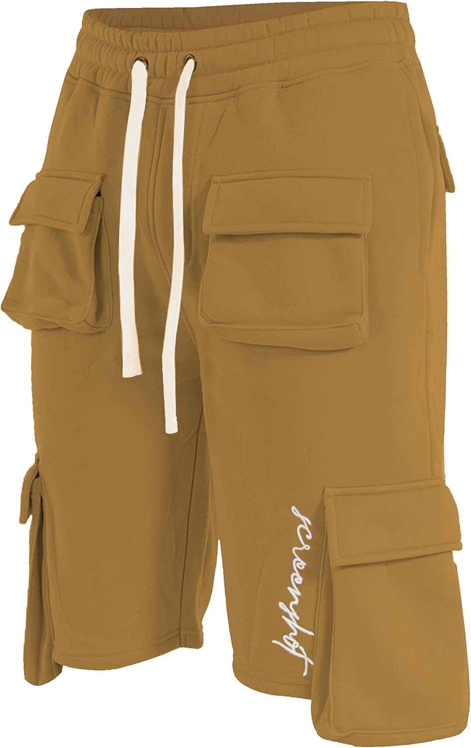 SCREENSHOT Mens Urban NYC Hip Hop Utility Fit Premium Fleece Shorts - Varsity Street Fashion SweatShorts Ribbed Wasteband