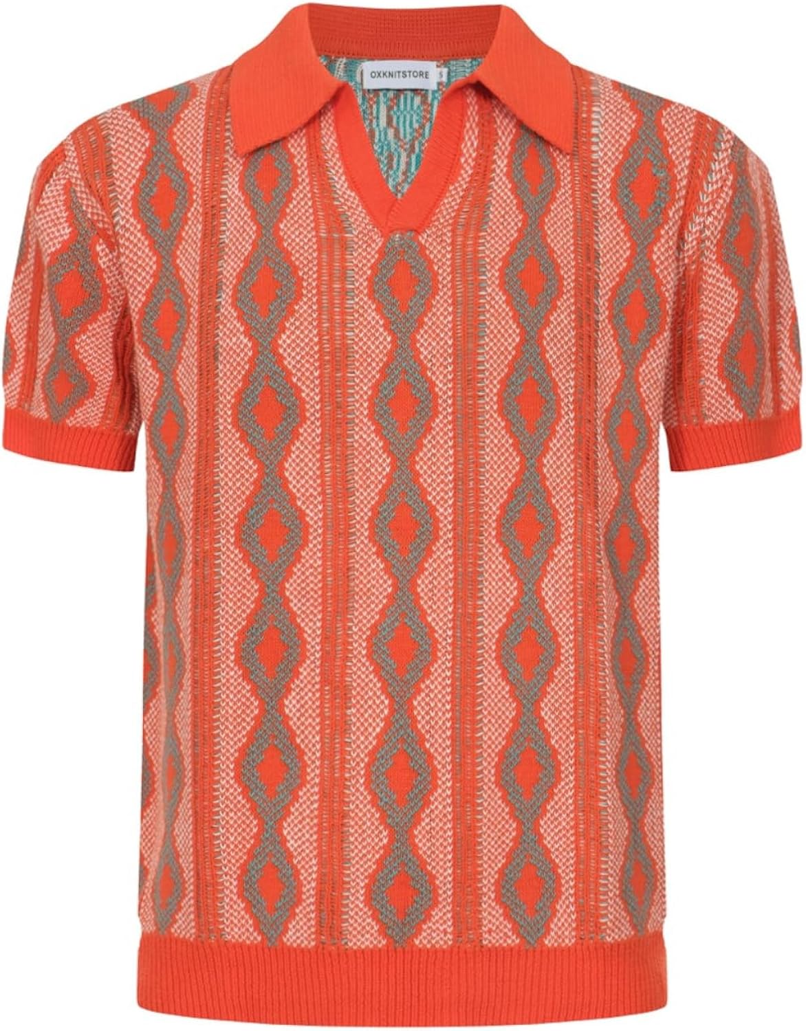 OXKNIT Men's Polo Shirts 60s Vintage Shirts Knitted Retro Polo Shirts Short Sleeve V-Neck Summer Shirt