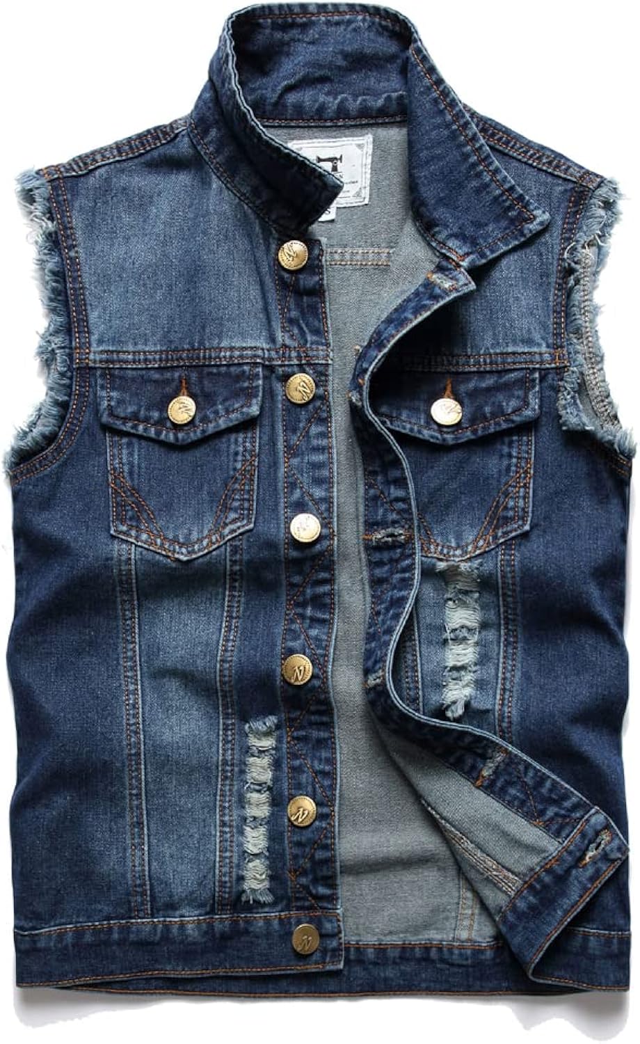 Ginsiom Men's Denim Vest,Sleeveless Jacket Slim Fit Vintage Casual Ripped Summer Jean Vest for Men