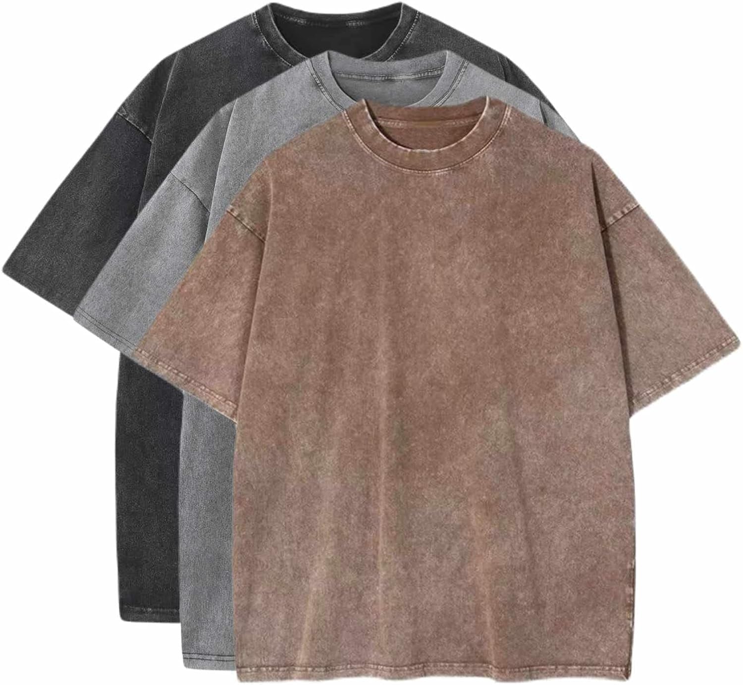 3 Pcs Men's Oversized Cotton Summer T-Shirts - Vintage Baggy Tee Loose Fit Short Sleeve T-Shirts Casual Streetwear