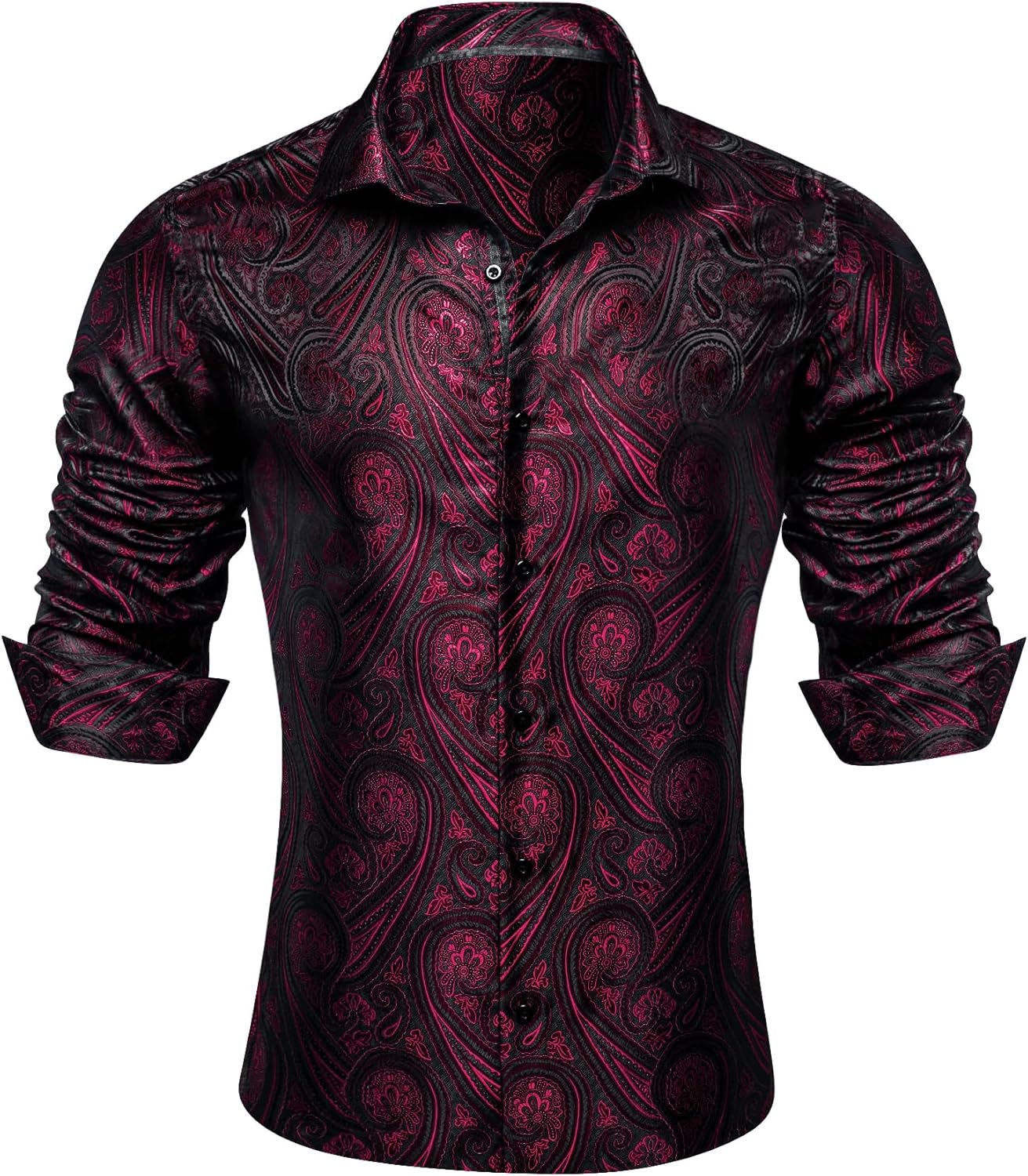 Barry.Wang Mens Western Shirts Silk Paisley Long Sleeve Button Down Dress Shirt Designer Mexico Cowboy Shirt Party Casual