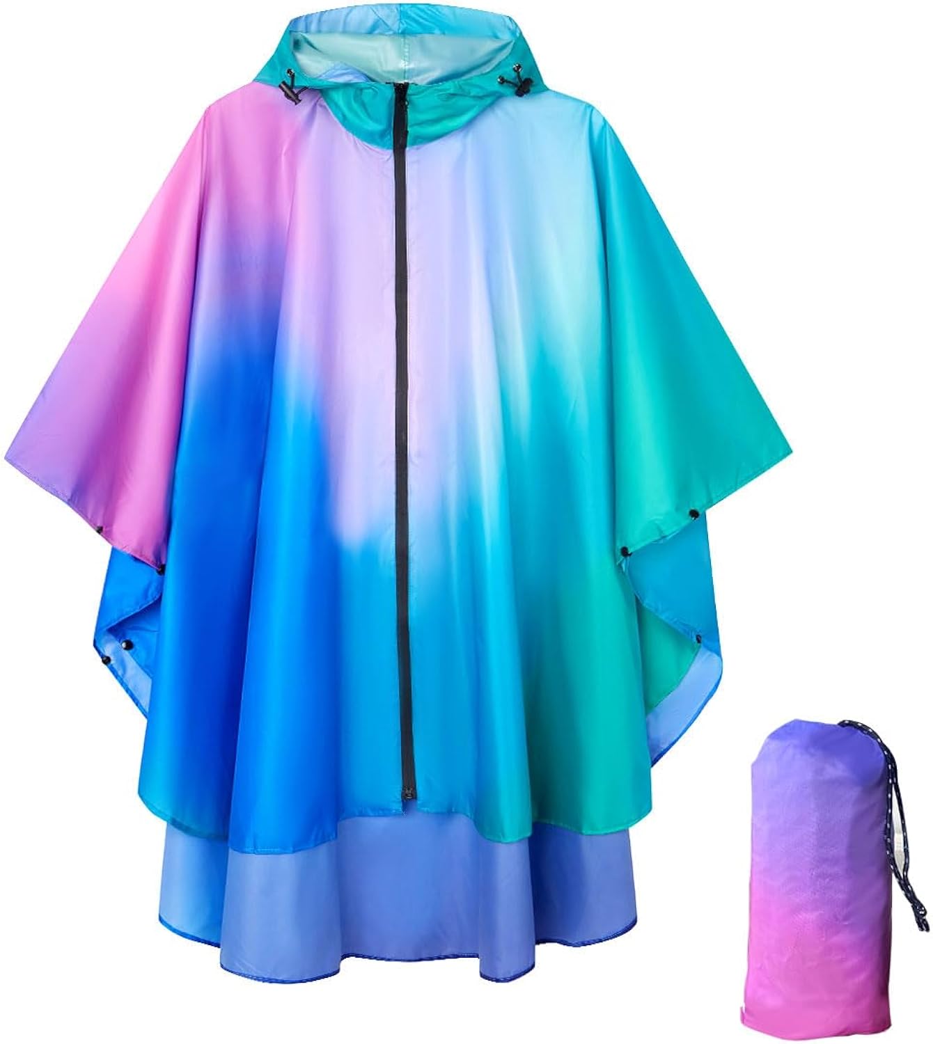 Lapetus Waterproof Hooded Lightweight Rain Poncho for Adults Women Men with Pockets Unisex Fashion Zipper Jacket Coat