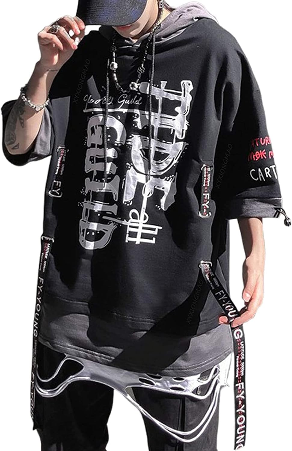XYXIONGMAO Techwear Shirt Japanese Streetwear Hip Hop Shirts Men Graphic T Alphabet Design Workwear Gothic Hoodie