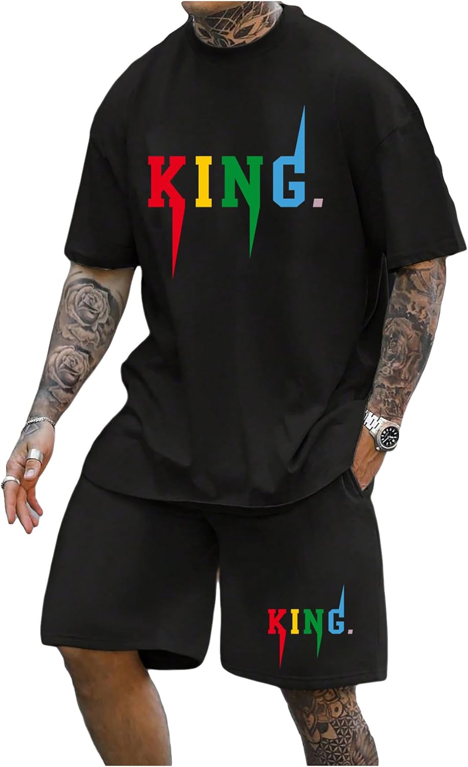 SOLY HUX Men's Letter Graphic Short Sleeve Tee and Drawstring Waist Track Shorts Set Casual 2 Piece Outfit