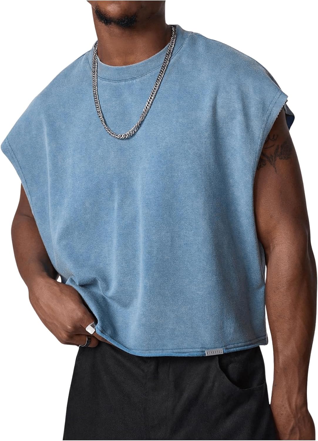 GORGLITTER Men's Dolman Sleeve Crop Vest Top Crewneck Loose Pullover Tank Tops