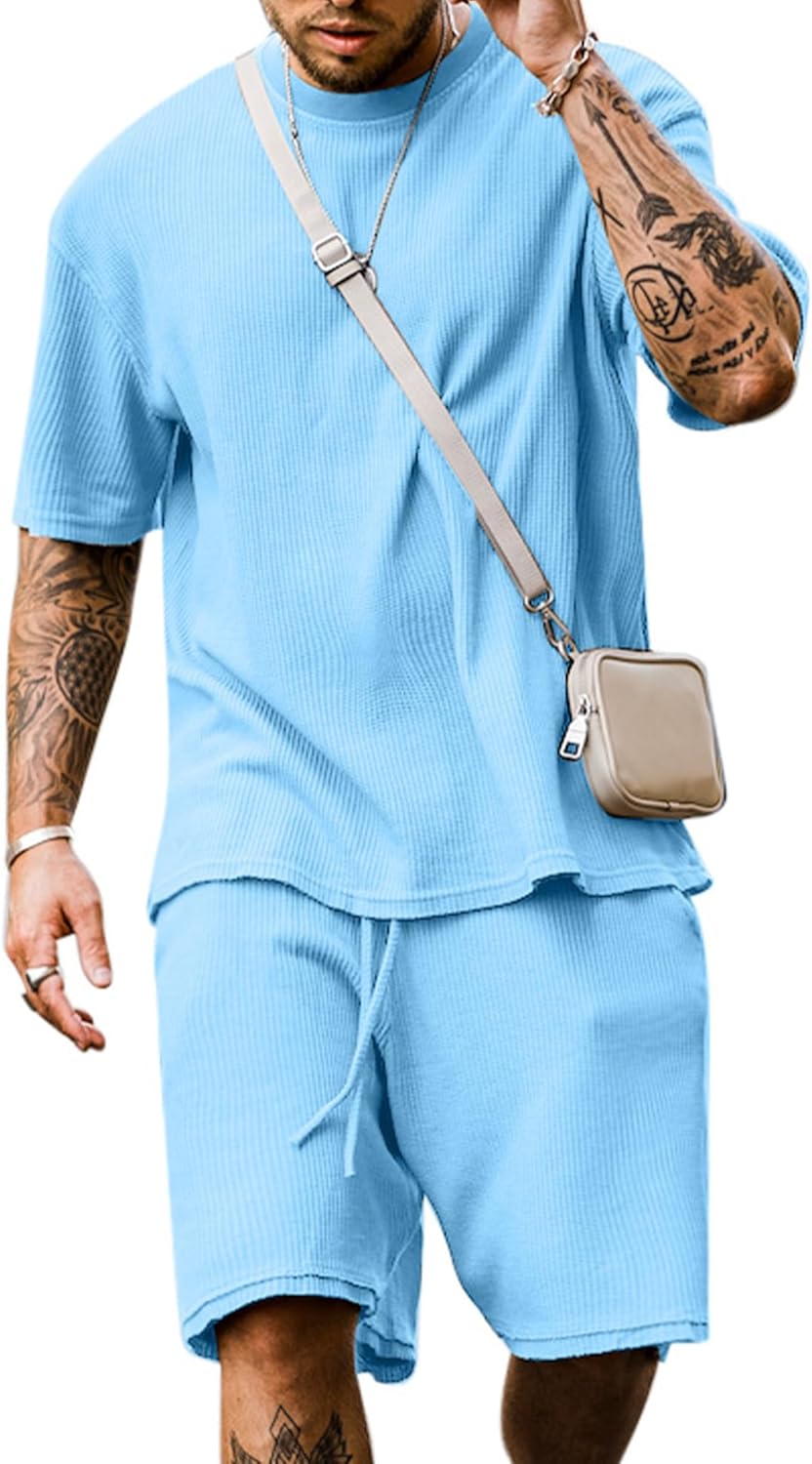 Babioboa Men's Short Sleeve Tracksuit Summer T Shirt & Shorts set 2 Pockets Oversize Two Piece Casual Daily Duty-off