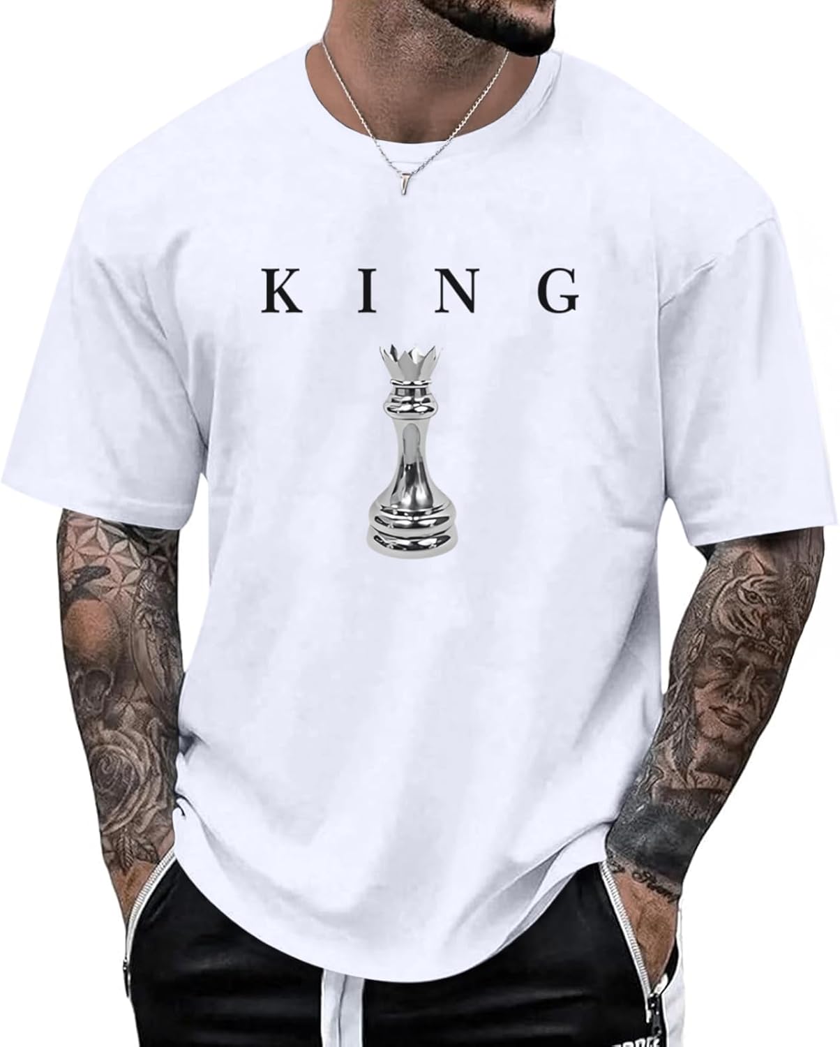 Kelxjia Men's King Chess Shirt Graphic Tees Designer Printed T Shirts for Men Urban Letter T-Shirt Streetwear