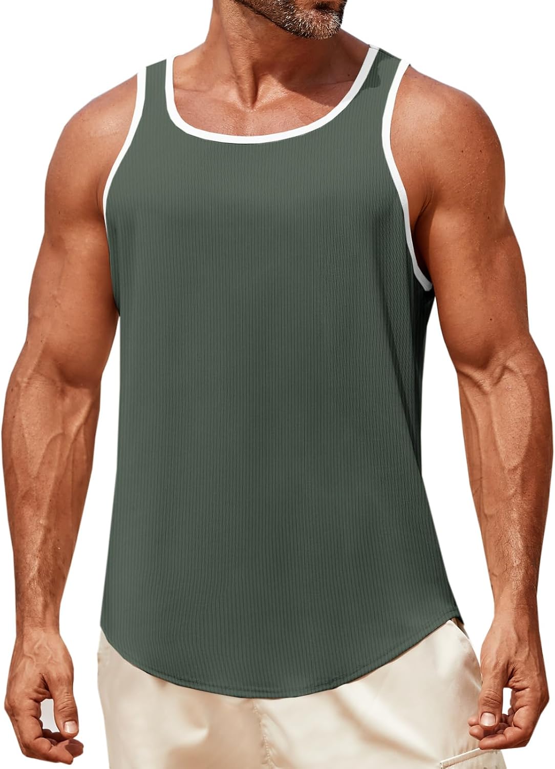 Runcati Mens Sleeveless Tank Tops Workout Muscle Gym Knitted Shirt Athletic Bodybuilding Slim Fit Ribbed T Shirts