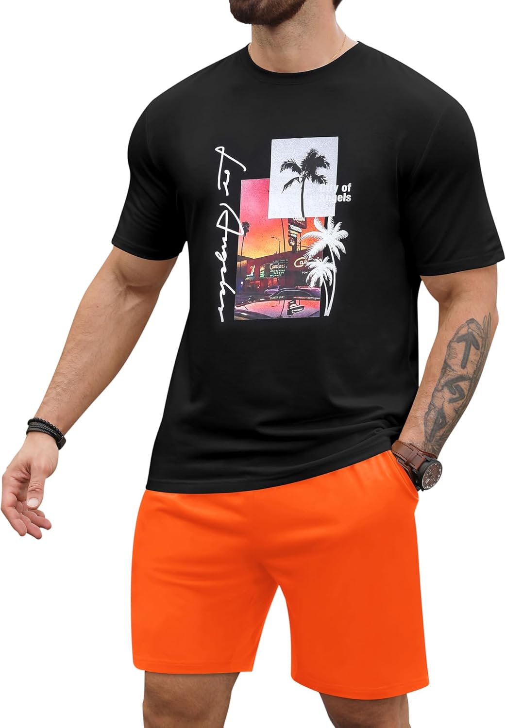 LecGee Men's Hawaiian Short Sleeve Tracksuit Summer T Shirt & Shorts set Aloha Tropical Two Piece Casual Daily Beach