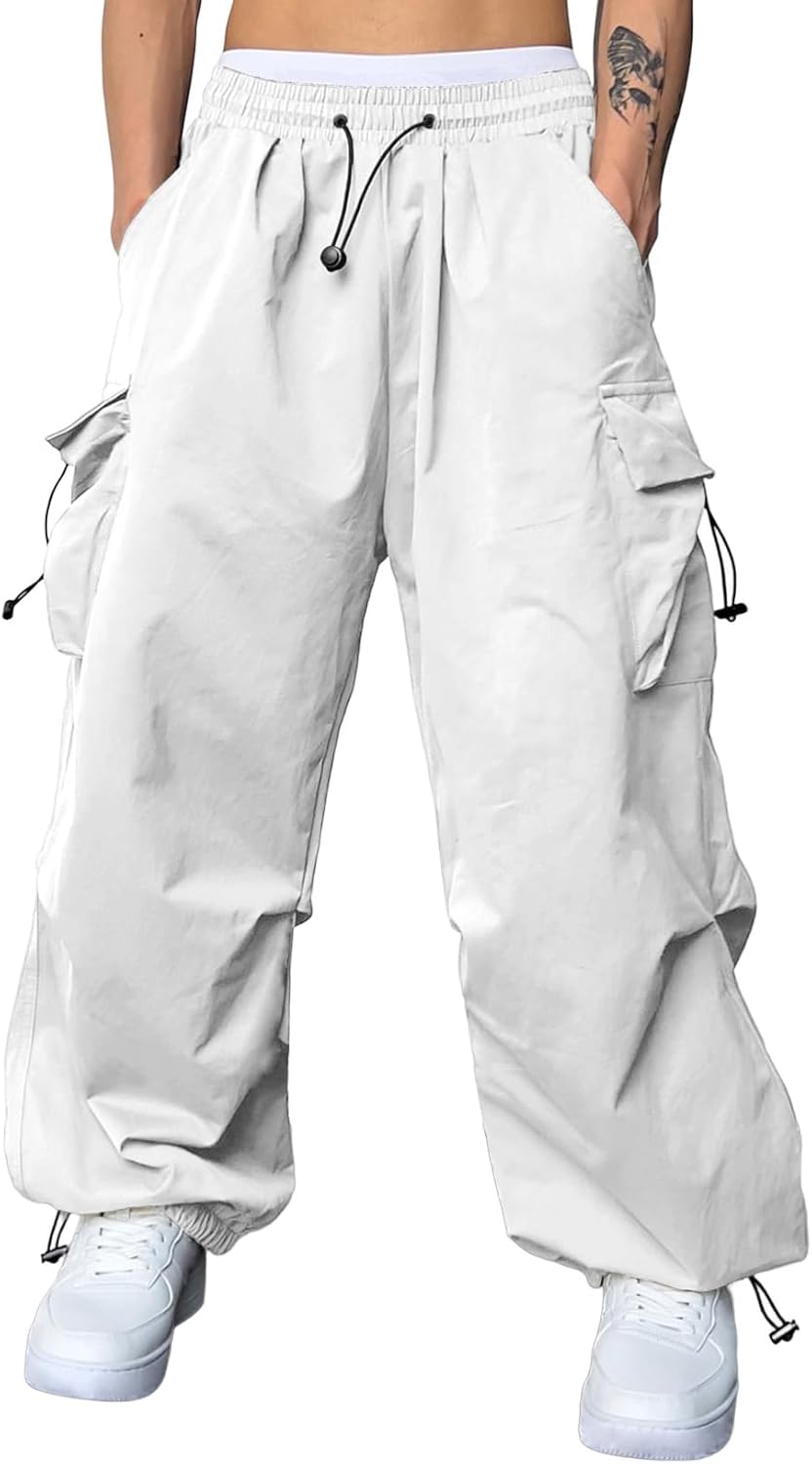JMIERR Men's Baggy Cargo Pants Trendy Casual Parachute Pant Loose Fit Harem Joggers with Pockets for Streetwear