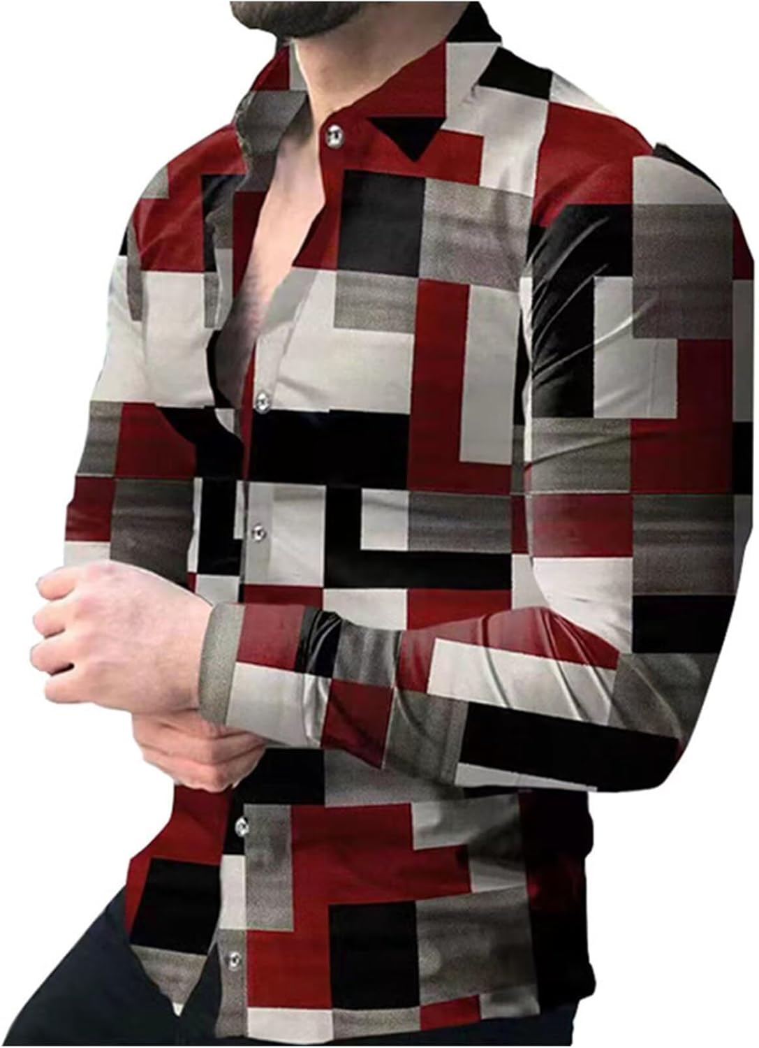 Bosdwen Men's Fashion Printed Dress Shirts Long Sleeve Casual Button Down Holiday Beach Shirts