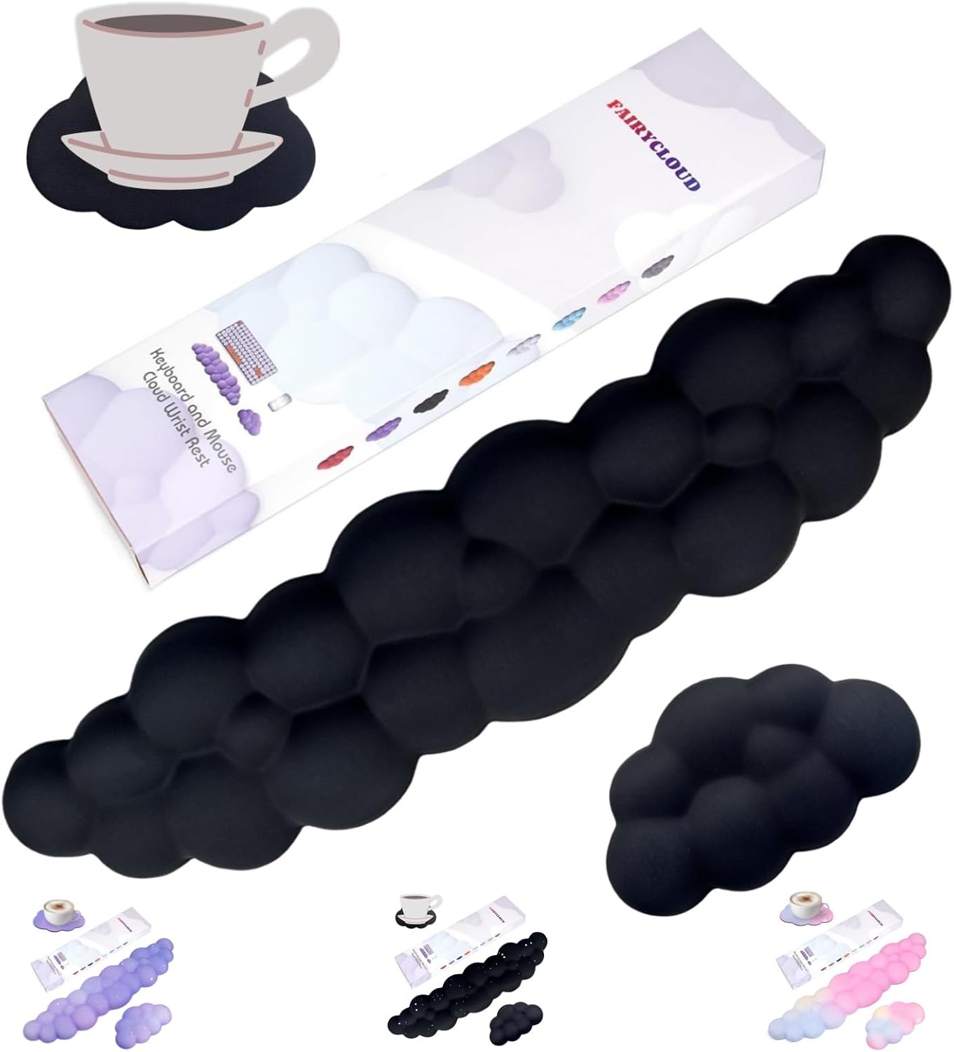 LJYZMD Cloud Wrist Rest Set for Keyboard and Mouse, Includes Cute Coaster, with Computers and Laptops（Purple Star Set）
