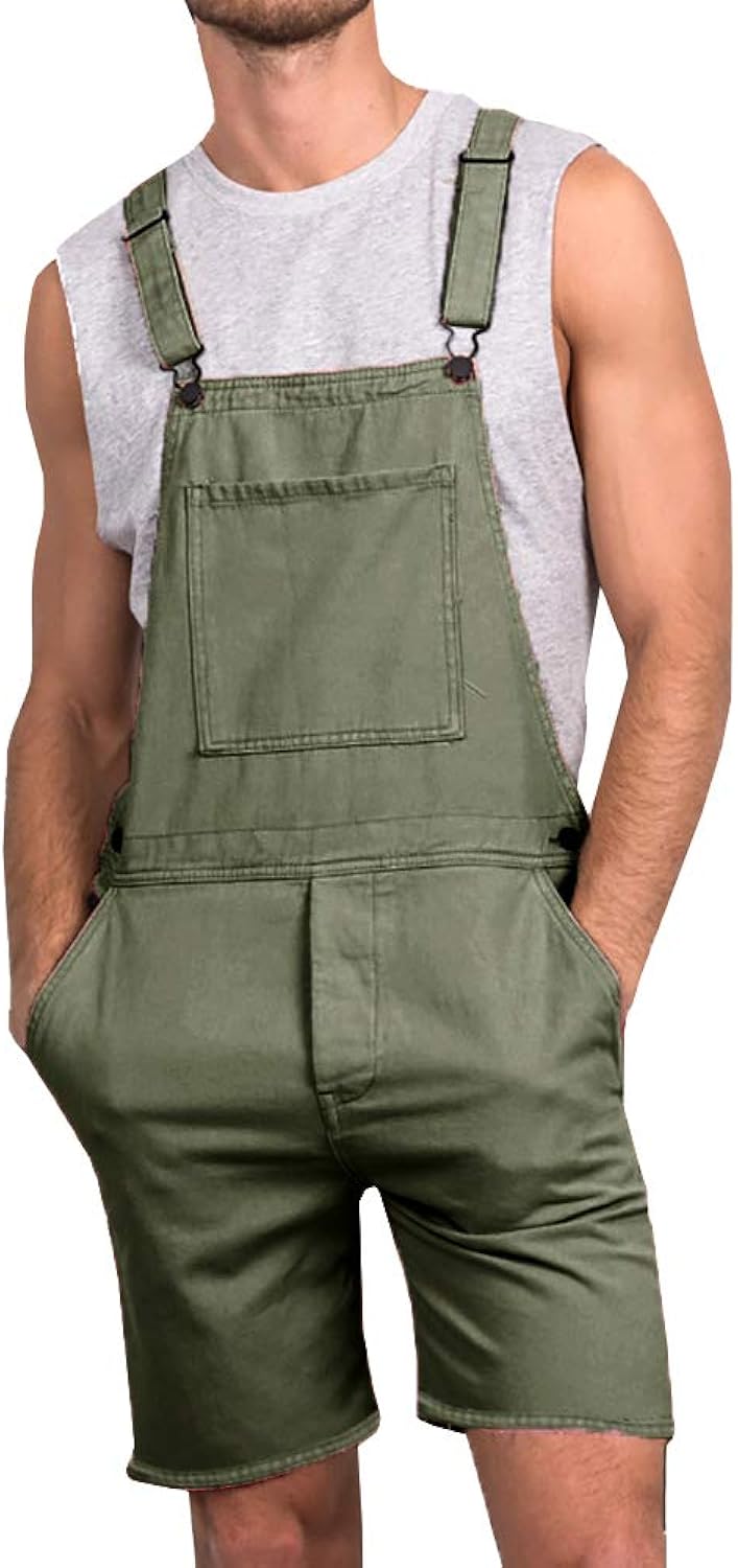 Runcati Mens Casual Bib Overall Shorts Lightweight Cotton Loose Fit Denim Jumpersuit Walkshort Pockets Rompers