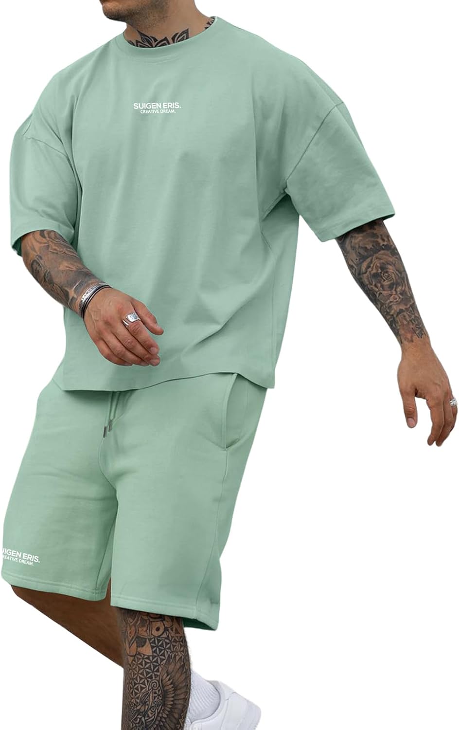 Ryehack Men's 2 Piece Outfits Short Sleeve Crew Neck Summer T Shirt Drawstring Casual Shorts Top and Sets