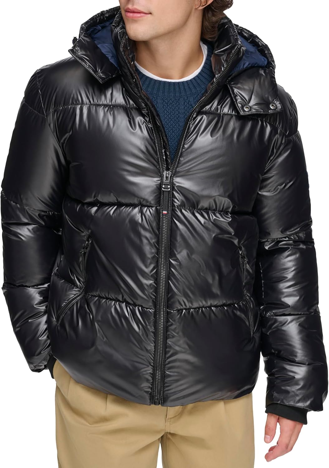 Tommy Hilfiger Men's Shiny Quilted Puffer With Patch Logo