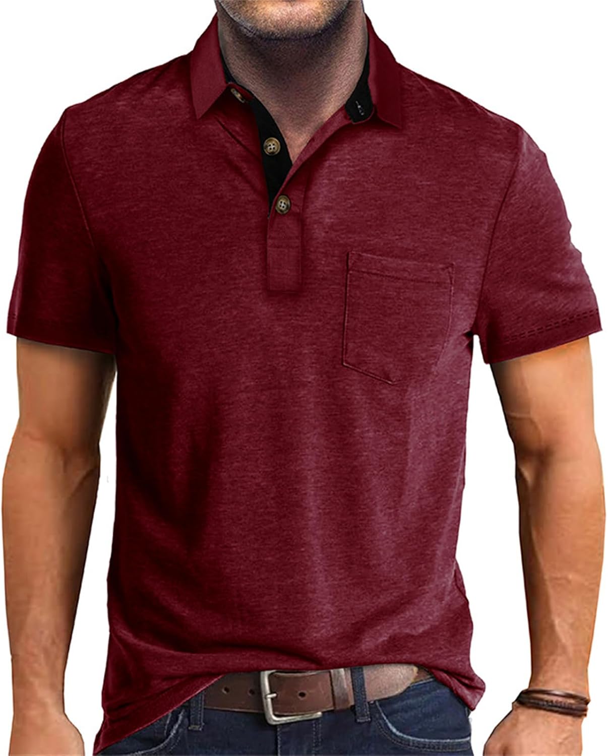 Men’s Athletic Short Sleeve Polo Shirts Casual Moisture Wicking Golf Shirts Buttons Collared Solid T Shirts with Pocket