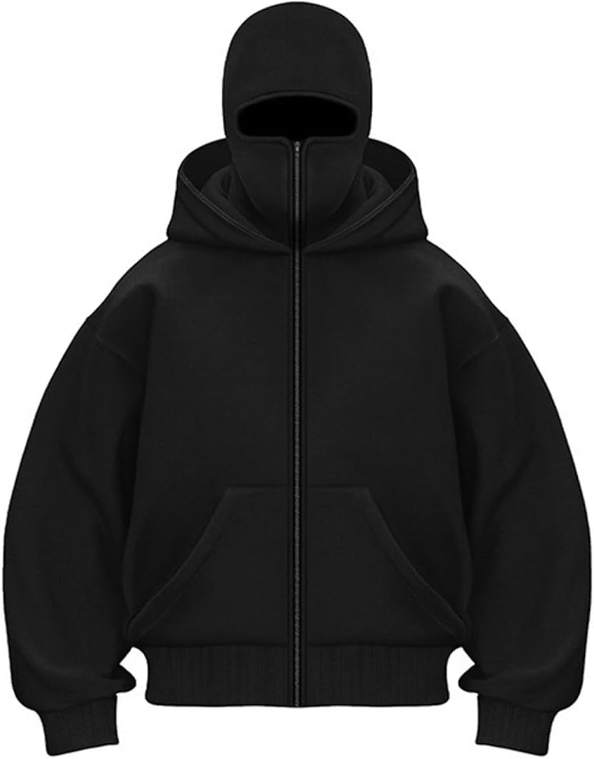 EUDOLAH Balaclava Jacket Zip Up Fashion Double Layer Hoodie Hip Hop Outerwear Jacket Y2K Clothing for Men and Women