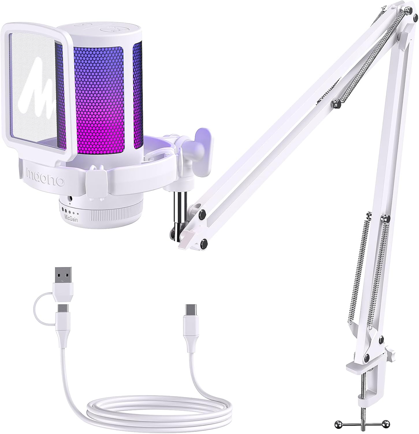 MAONO Gaming USB Microphone, Noise Cancellation Condenser mic with Mute, Gain, Monitoring, Boom Arm for Streaming, Podcas...