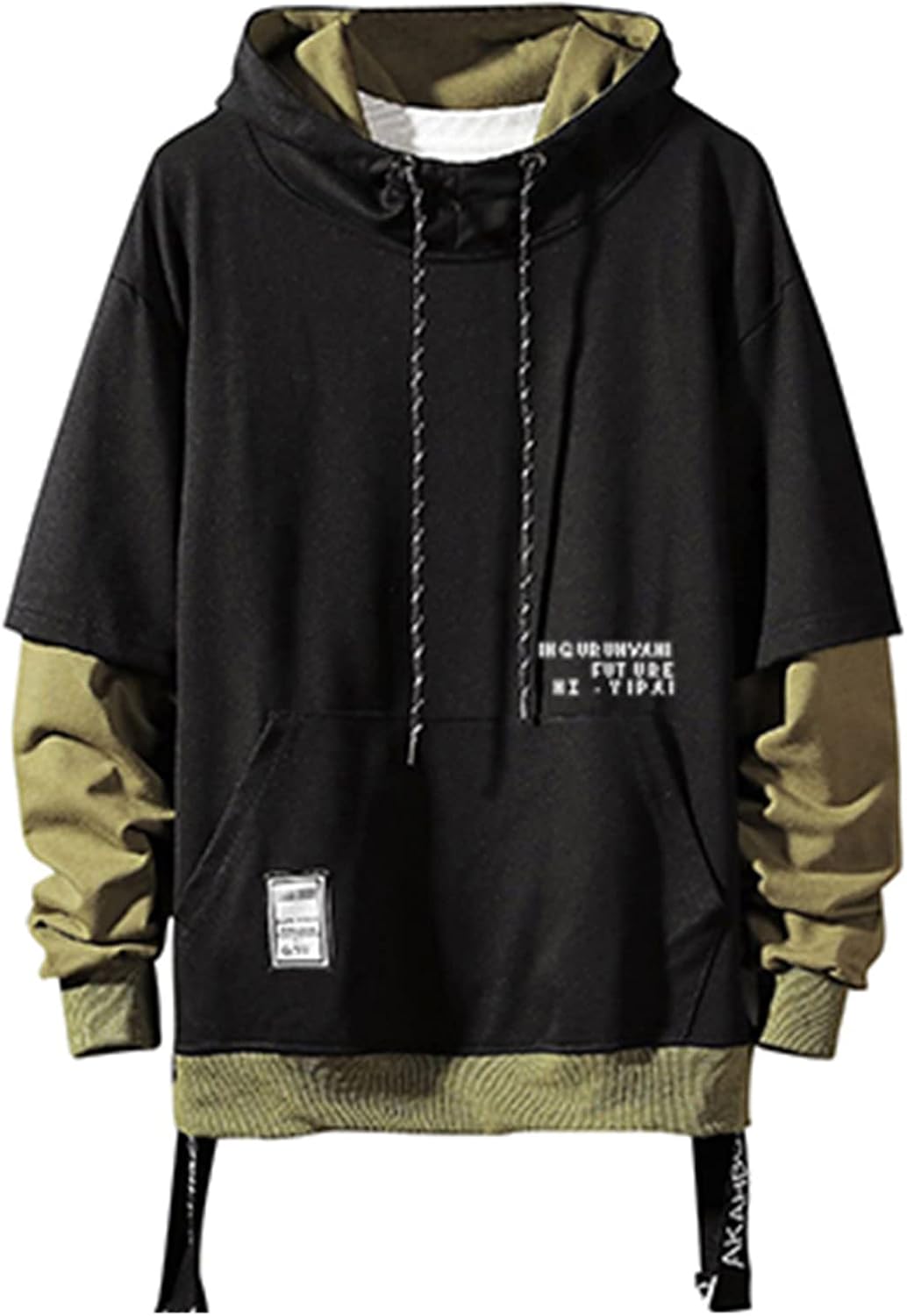 GURUNVANI Contrast Color Pullover Hoodie Mens Patchwork Hoodies Men