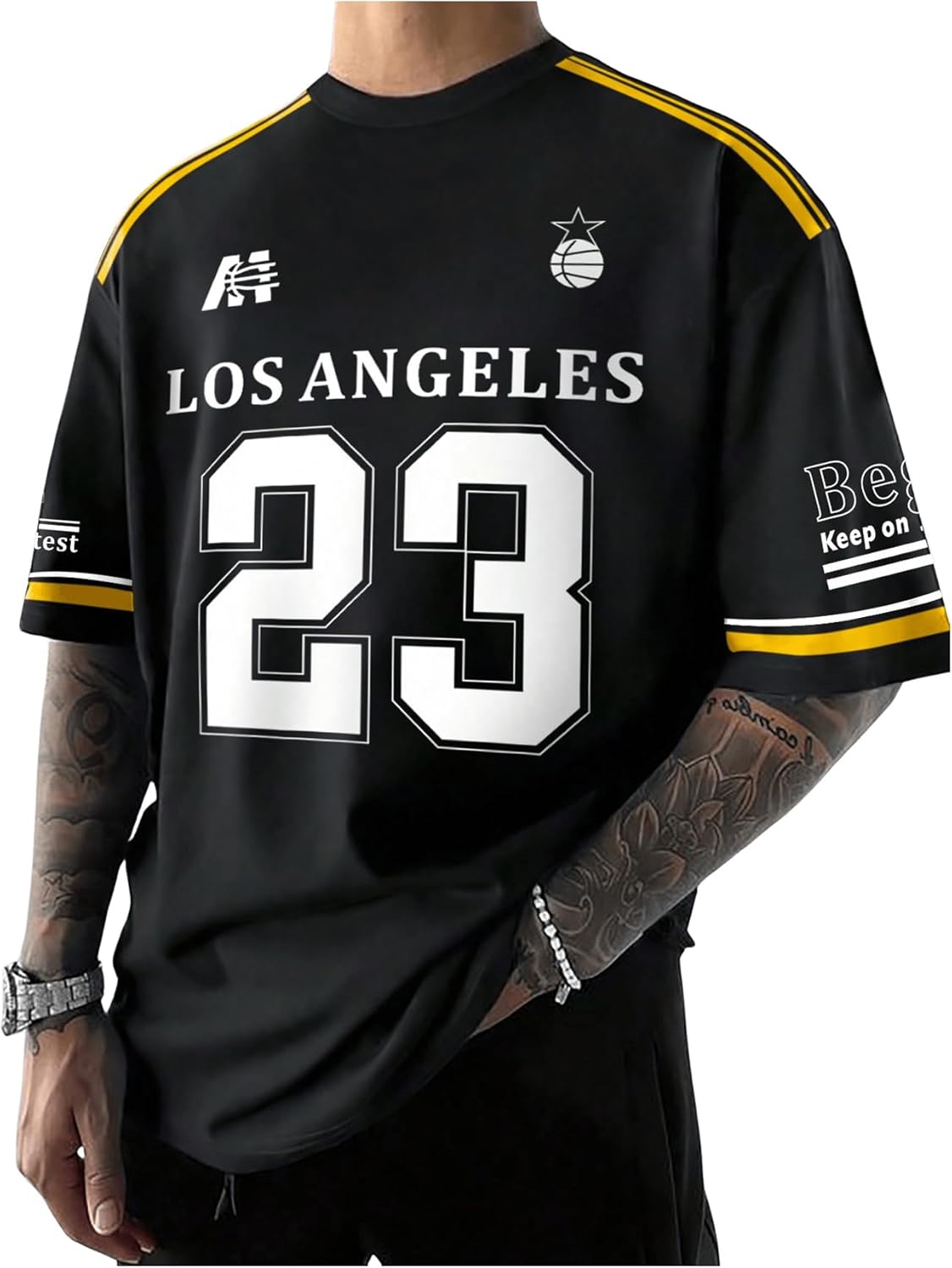 Floerns Men's Jersey Letter Print Graphic Oversized T Shirt Short Sleeve Crewneck Casual Football Jersey Shirts