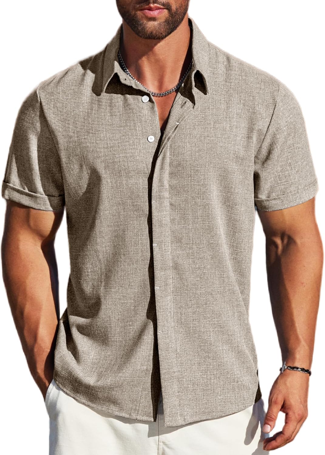 MAPICK Men's Linen Shirts Short Sleeve Button Down Casual Shirt Business Dress Clothing Beach Fashion Summer Tops