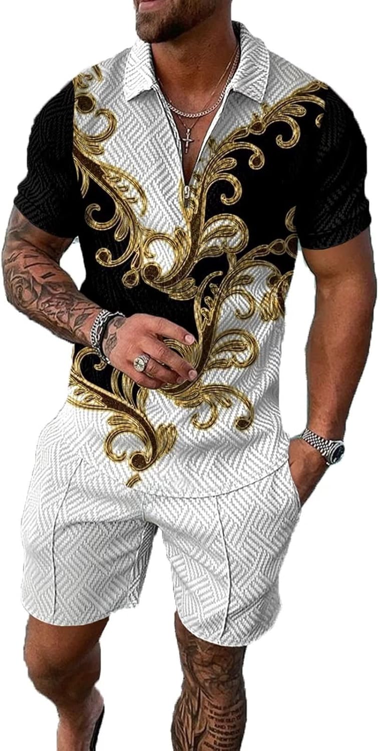 BIRW Men‘s Track Suits 2 Piece Summer Short Sets Outfits Fashion Polo Shirt Casual Short Sleeve and Shorts set