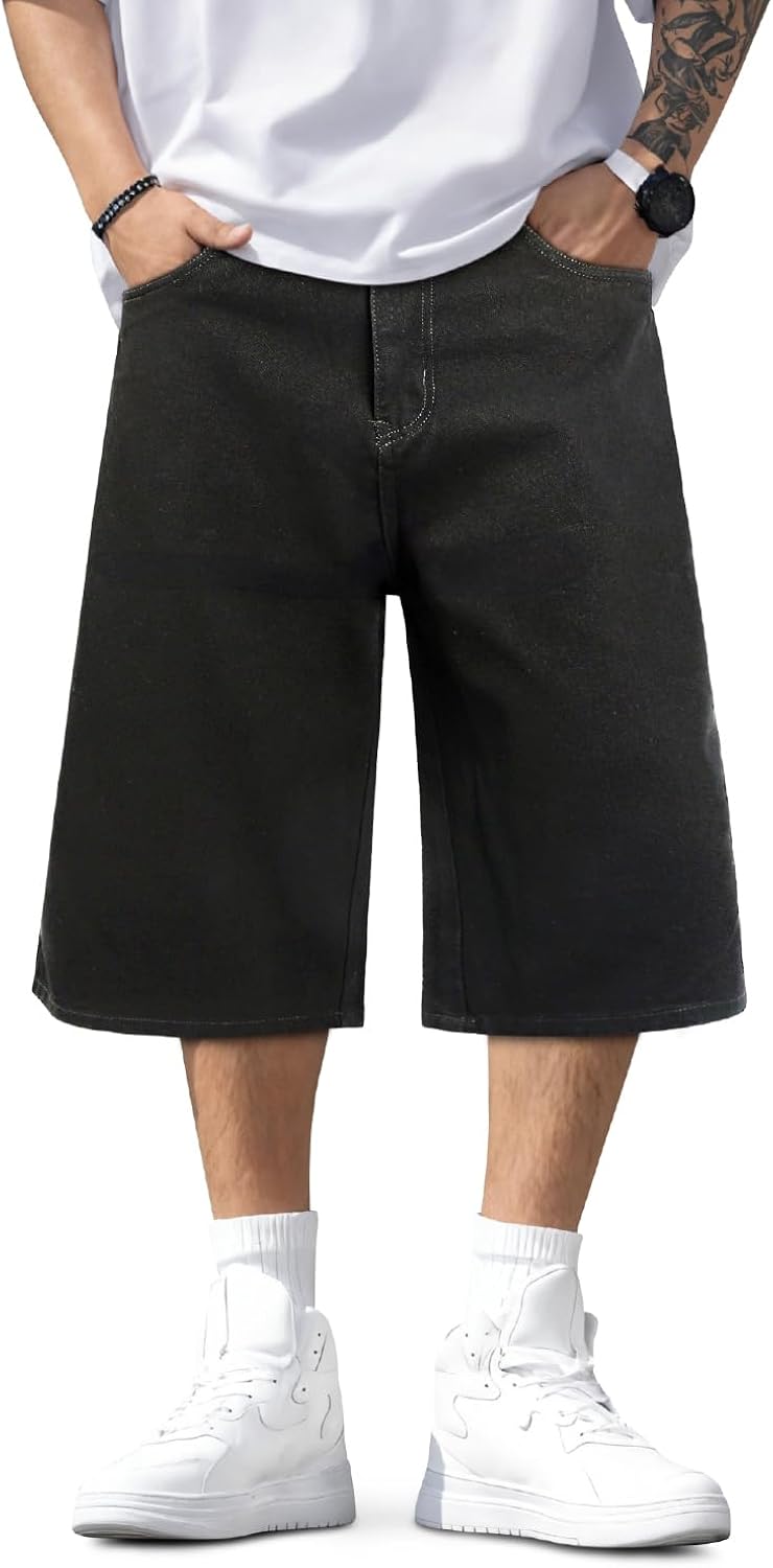 TANDAGI Men Baggy Jorts Y2k Streetwear Loose Fit Hip Hop Skateboard Denim Shorts