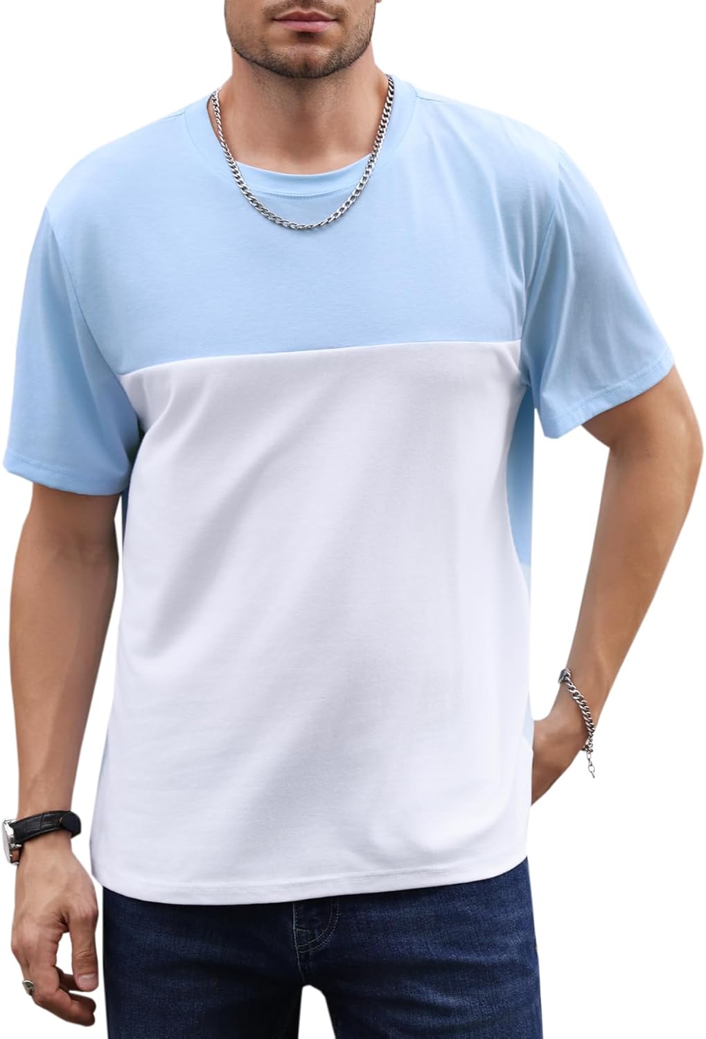 Verdusa Men's Casual Color Block Short Sleeve Round Neck Tee Shirt Tops