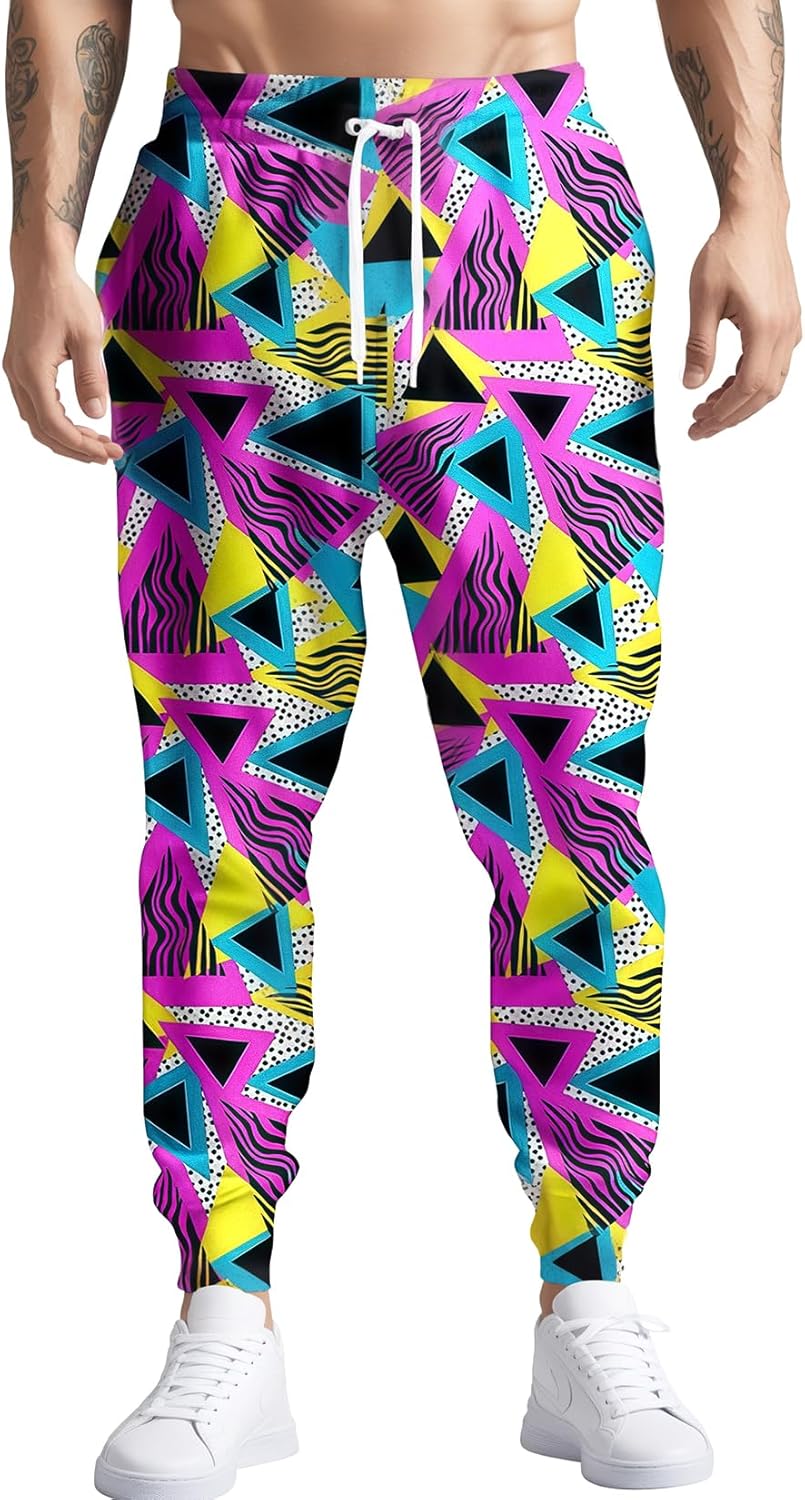 80s 90s Mens Joggers Pants Sports Funny Workout Running Printed Retro Sweatpants Casual Track Pants with Pockets