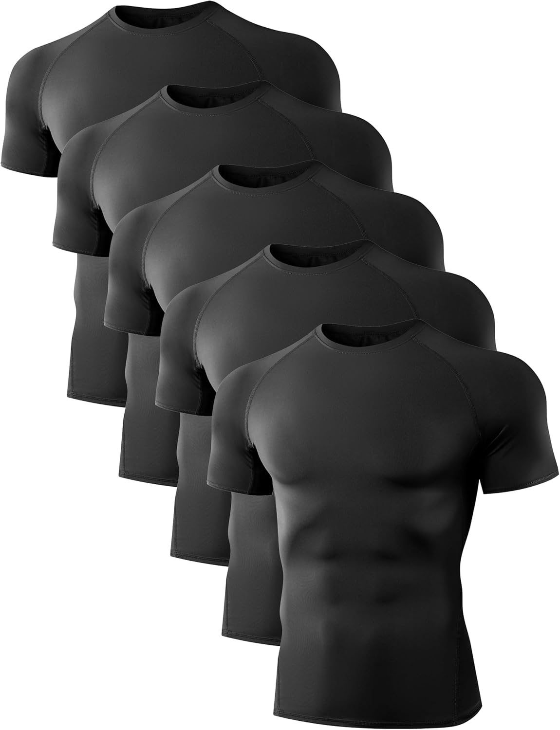 Dalavch 5 Pack Men’s Compression Shirts Short Sleeve Cool Dry Sports Athletic Workout Base Layer Undershirt T-Shirt Tops