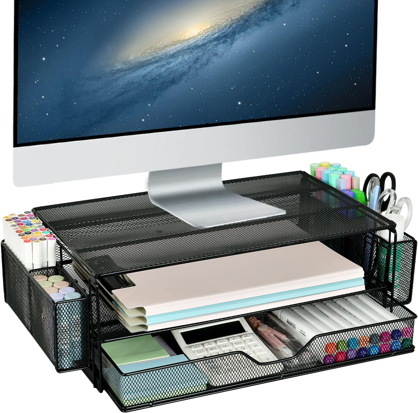 AUPSEN Computer Monitor Stands Riser，2-Tier Desk Organizers and Accessories, Office Desk Accessories Organizer with Drawer...