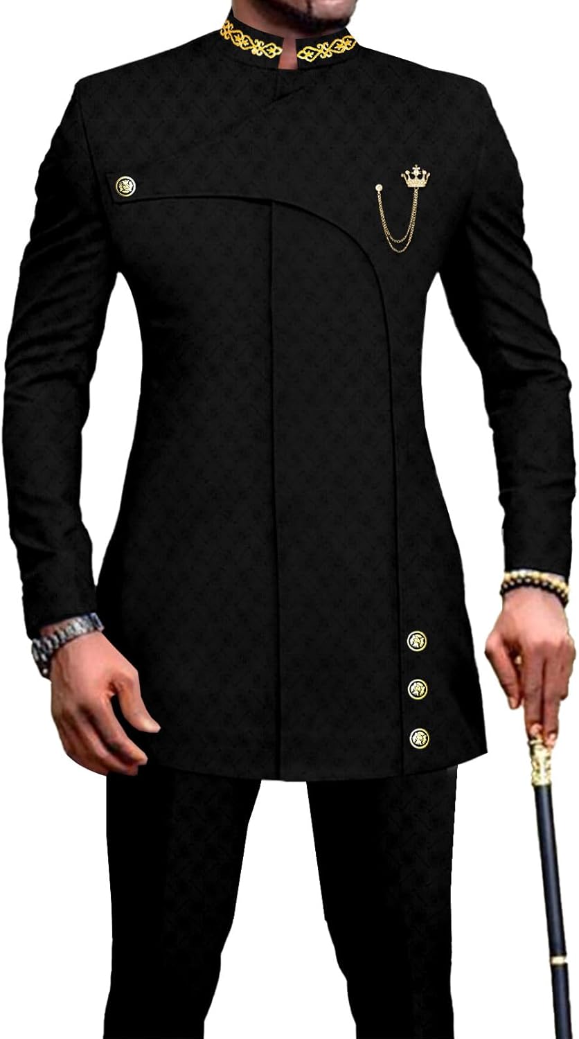 African Suits for Men Slim Fit Formal Blazer Pants 2 Piece Set Designed Wedding Dashiki Outfits