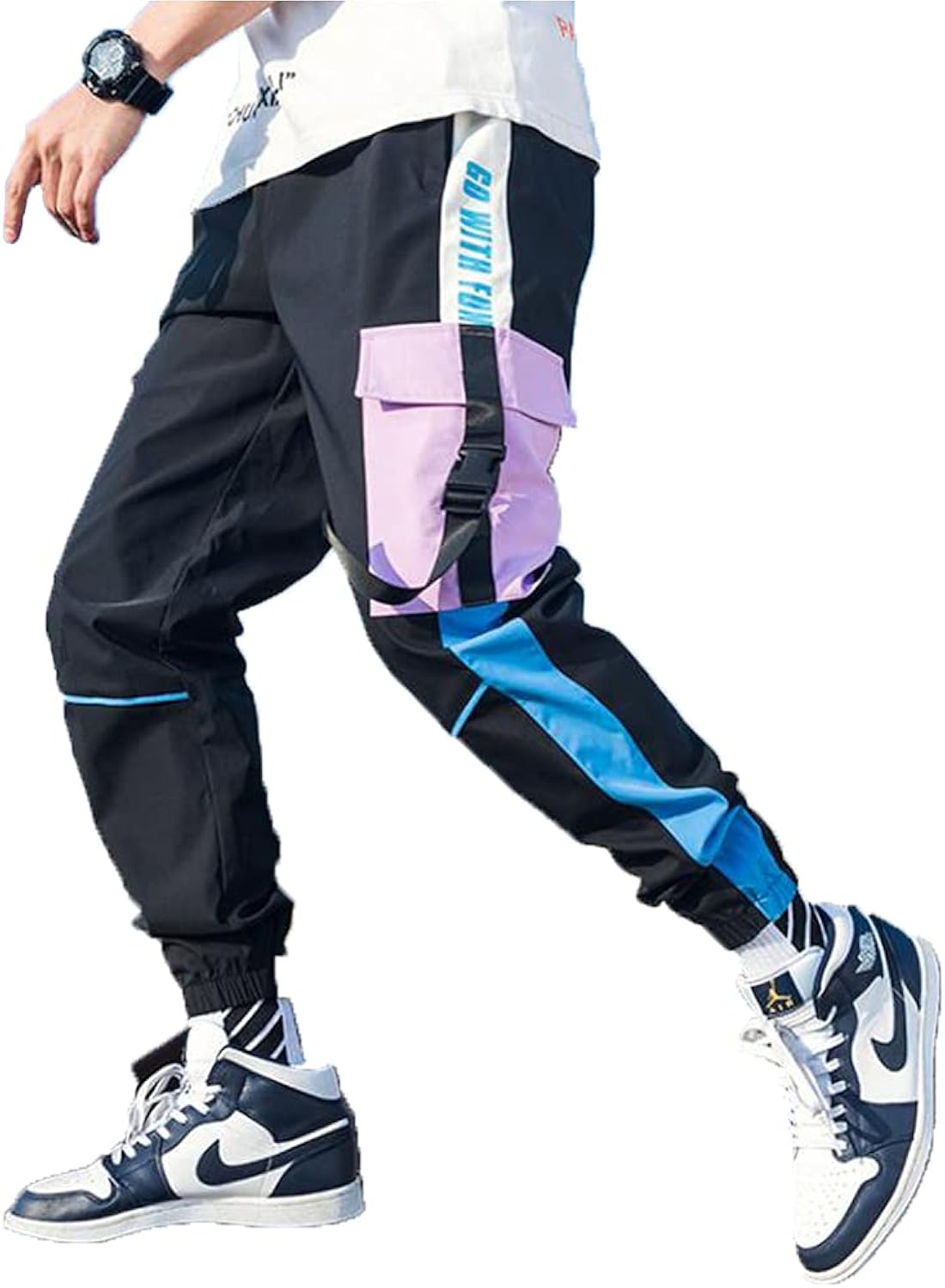 FANLUKA Mens Joggers Cargo Pants Outdoor Sports Fashion Casual Athletics Cool Pants for Men Hip Hop with Drawstring