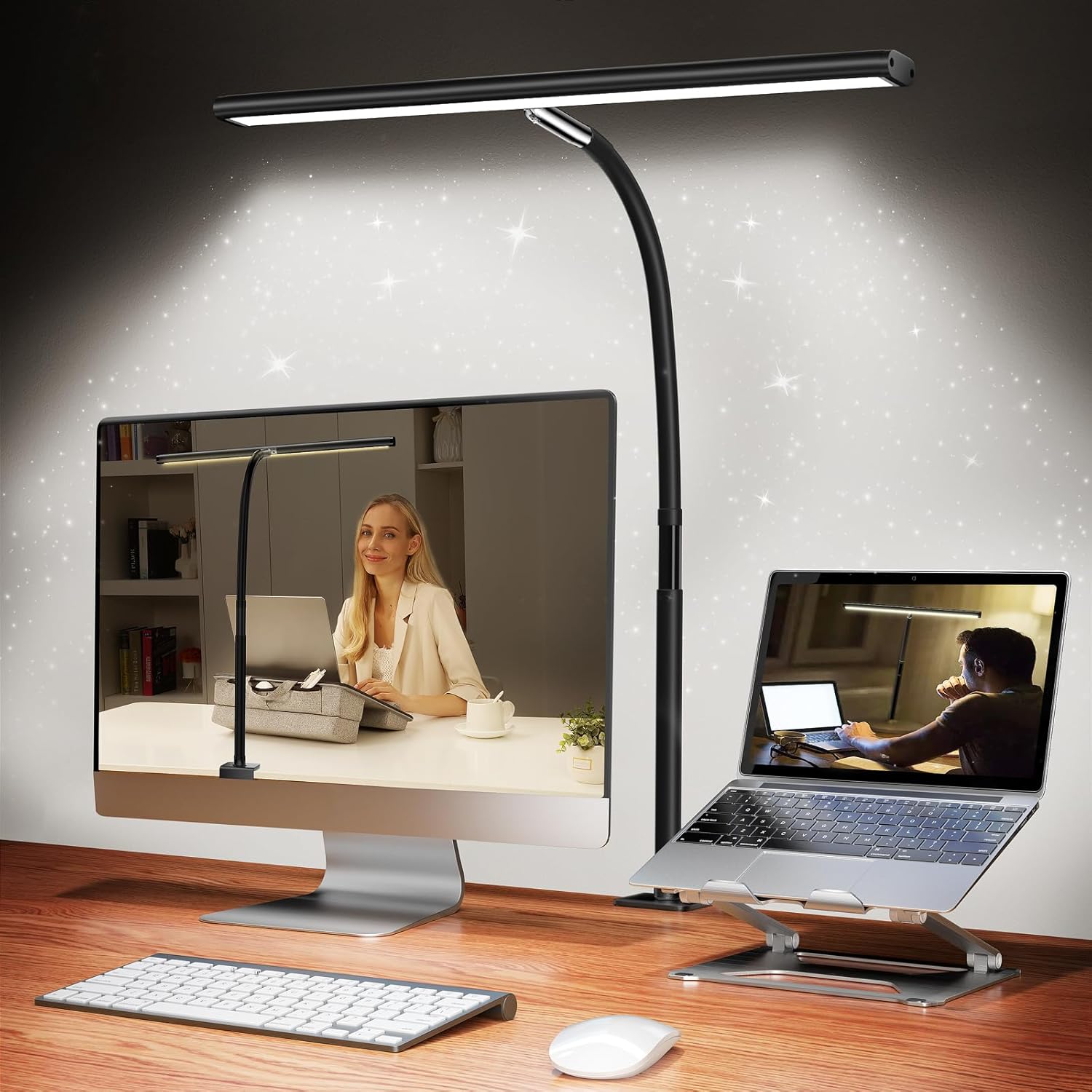 Airlonv LED Desk Lamp for Office Home, Eye-Caring Desk Light with Stepless Dimming Adjustable Flexible Gooseneck, 10W USB ...