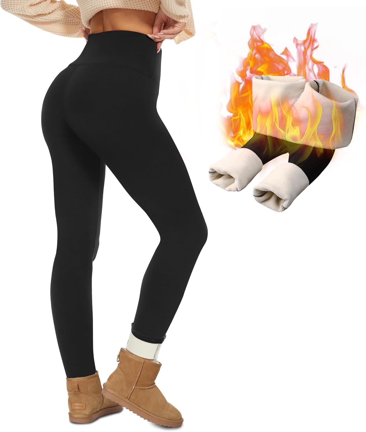 NexiEpoch Fleece Lined Leggings Women - Thermal Thick Winter Warm High Waisted Tummy Control Soft Pants for Snow Cold