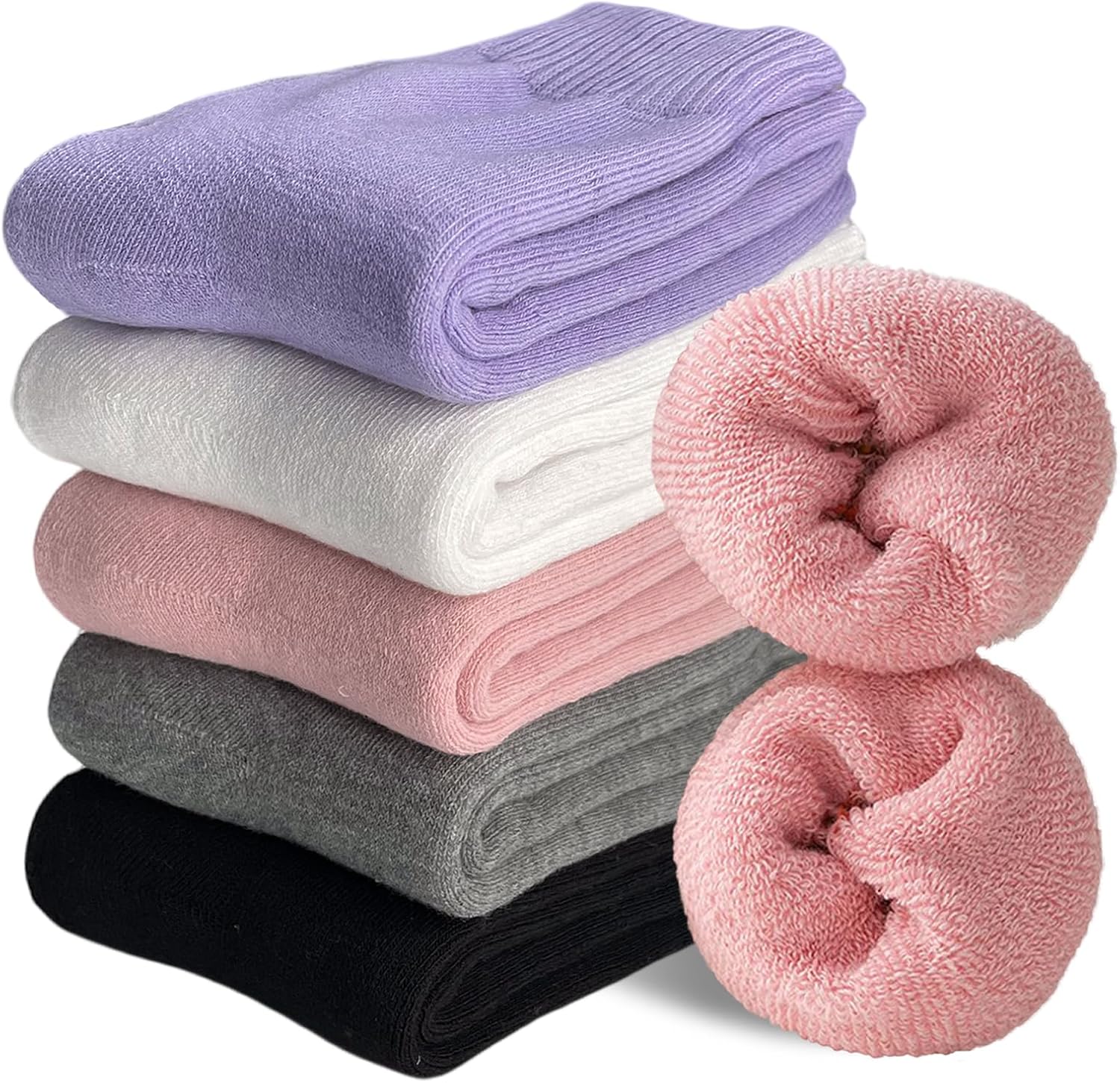 VoJoPi Winter Thermal Socks for Women - 5 Pairs Thick Warm Ladies Cozy Wool Crew Boot Socks, US 5-10