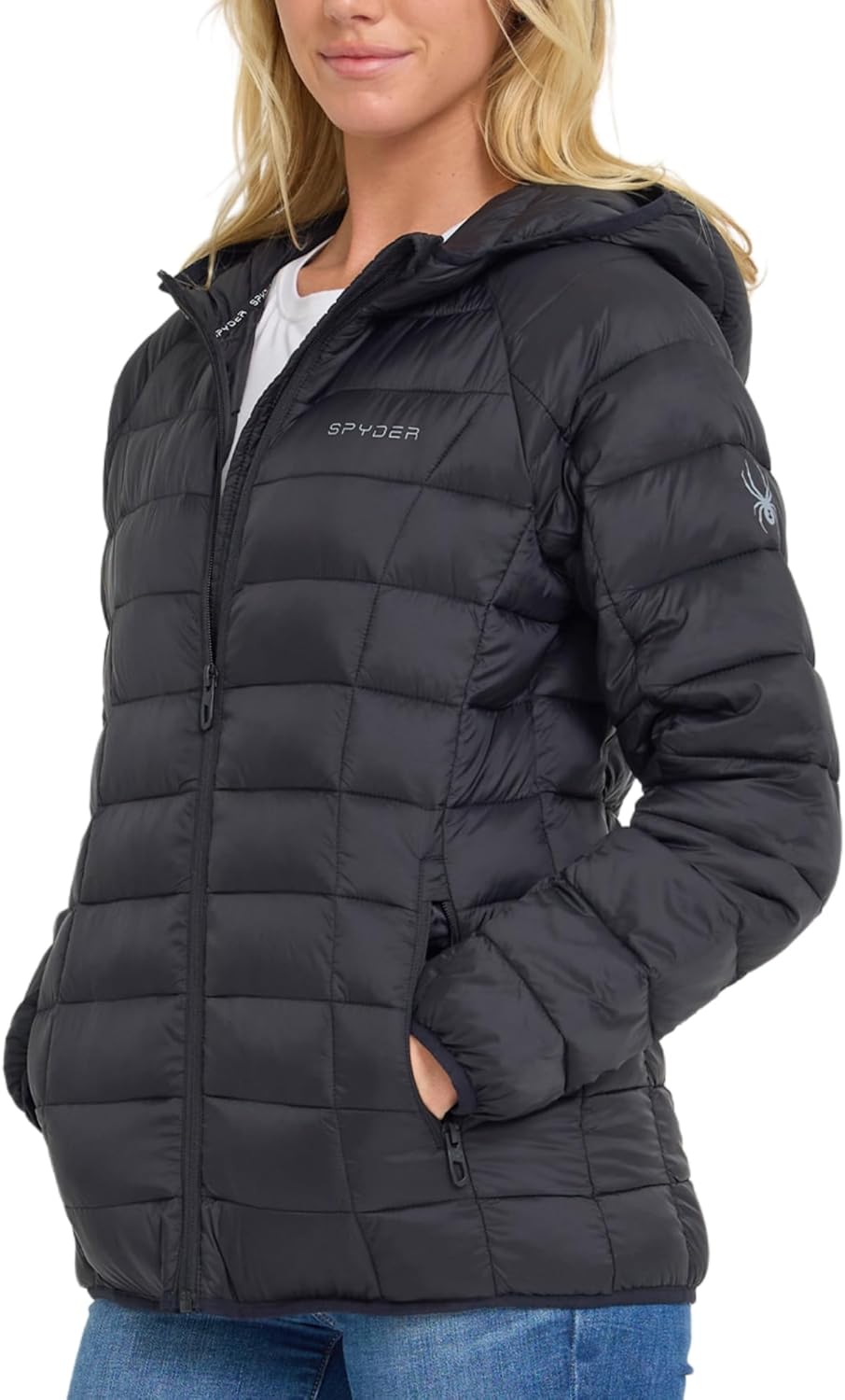 Spyder Packable Puffer Jacket Womens with Hood, Lightweight Full Zip Winter Quilted Womens Puffer Coat